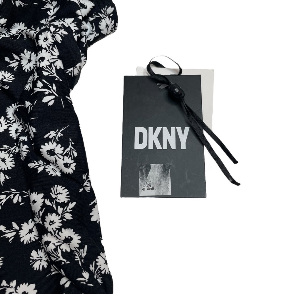 DKNY Ruffle Neck One-Piece Swimsuit Black White Floral Size 4 New - Picture 2 of 7